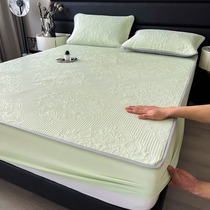 91家纺网 家纺一手货源 找家纺 乐家欣 2026新款凉感欧式夏被床笠四件套 欧式床笠-嫩绿