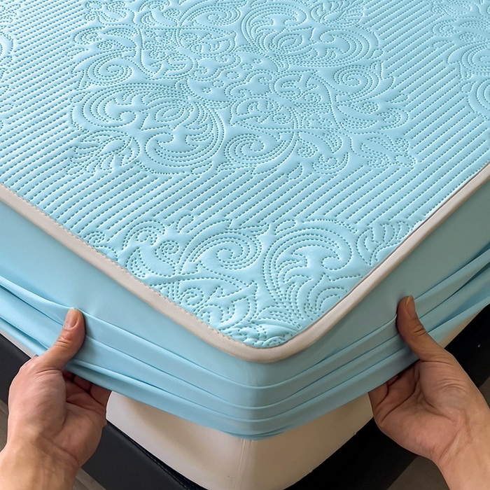 91家纺网 家纺一手货源 找家纺 乐家欣 2026新款凉感欧式夏被床笠四件套 欧式床笠-清水蓝