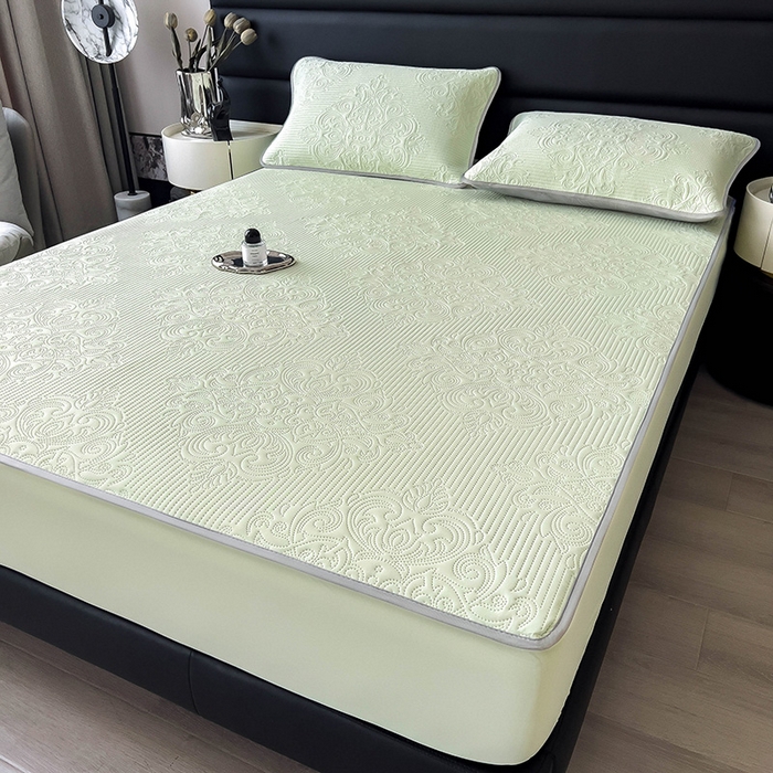 91家纺网 家纺一手货源 找家纺 乐家欣 2026新款凉感欧式夏被床笠四件套 欧式床笠-嫩绿