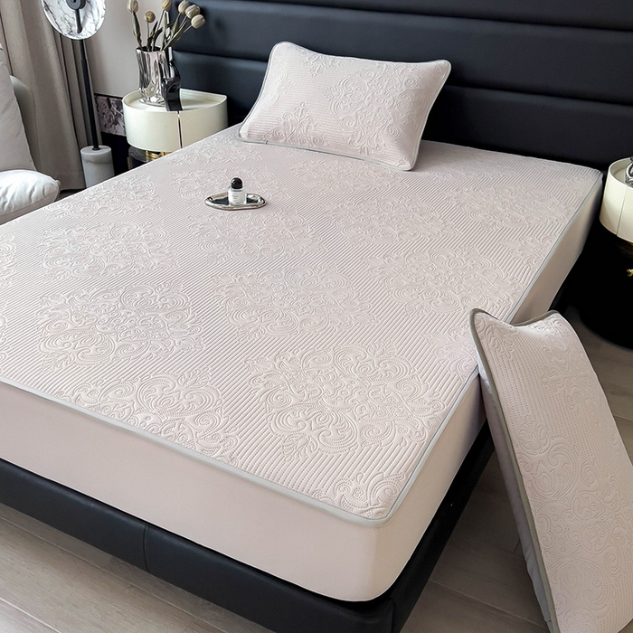 91家纺网 家纺一手货源 找家纺 乐家欣 2026新款凉感欧式夏被床笠四件套 欧式床笠-浅灰