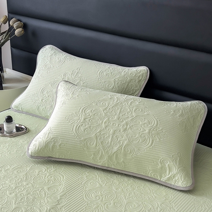 91家纺网 家纺一手货源 找家纺 乐家欣 2026新款凉感欧式夏被床笠四件套 欧式床笠-嫩绿