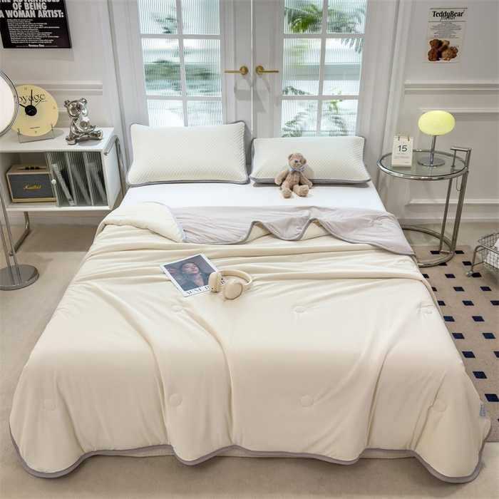 91家纺网 家纺一手货源 找家纺 乐家欣 2026新款凉感欧式夏被床笠四件套 凉感夏被-奶昔白