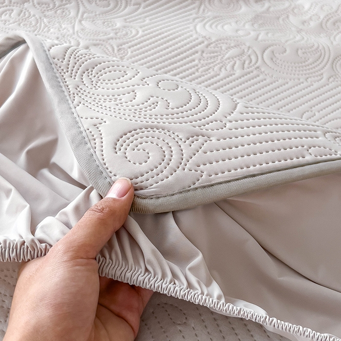 91家纺网 家纺一手货源 找家纺 乐家欣 2026新款凉感欧式夏被床笠四件套 欧式床笠-浅灰