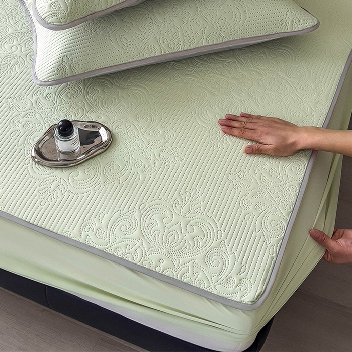 91家纺网 家纺一手货源 找家纺 乐家欣 2026新款凉感欧式夏被床笠四件套 欧式床笠-嫩绿