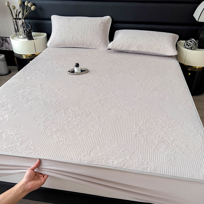 91家纺网 家纺一手货源 找家纺 乐家欣 2026新款凉感欧式夏被床笠四件套 欧式床笠-浅灰