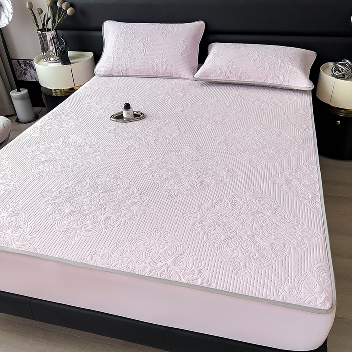 91家纺网 家纺一手货源 找家纺 乐家欣 2026新款凉感欧式夏被床笠四件套 欧式床笠-蜜桃粉