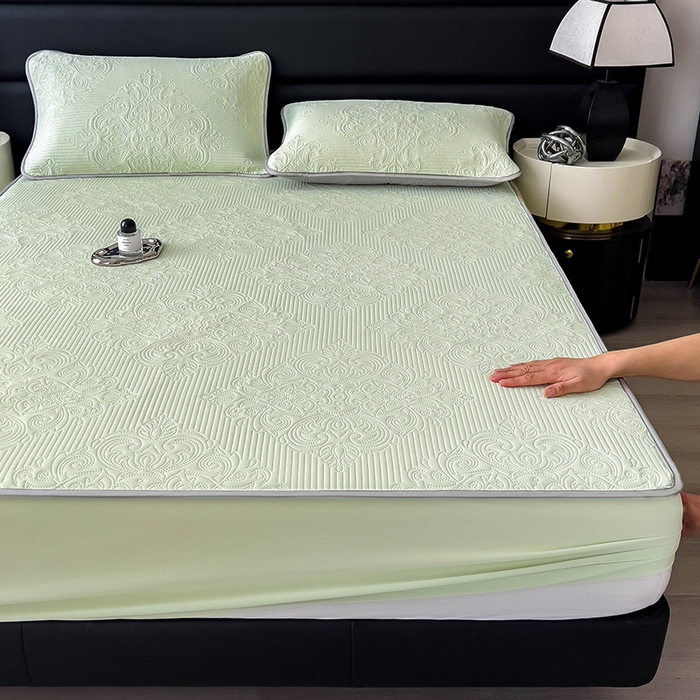 91家纺网 家纺一手货源 找家纺 乐家欣 2026新款凉感欧式夏被床笠四件套 欧式床笠-嫩绿