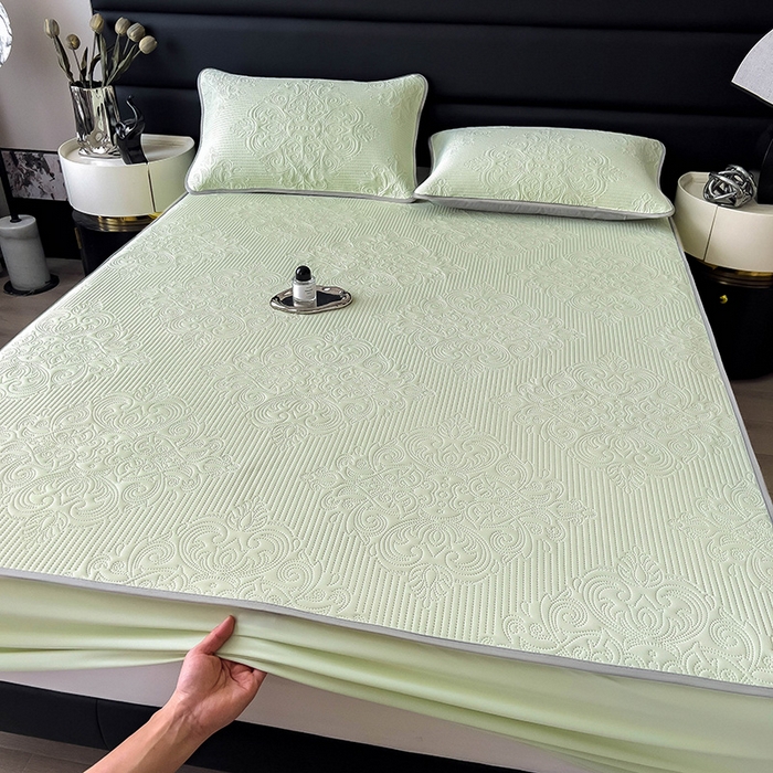 91家纺网 家纺一手货源 找家纺 乐家欣 2026新款凉感欧式夏被床笠四件套 欧式床笠-嫩绿