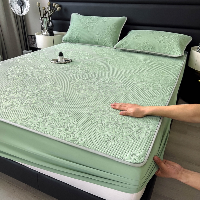 乐家欣 2026新款凉感欧式夏被床笠四件套 欧式床笠-松绿