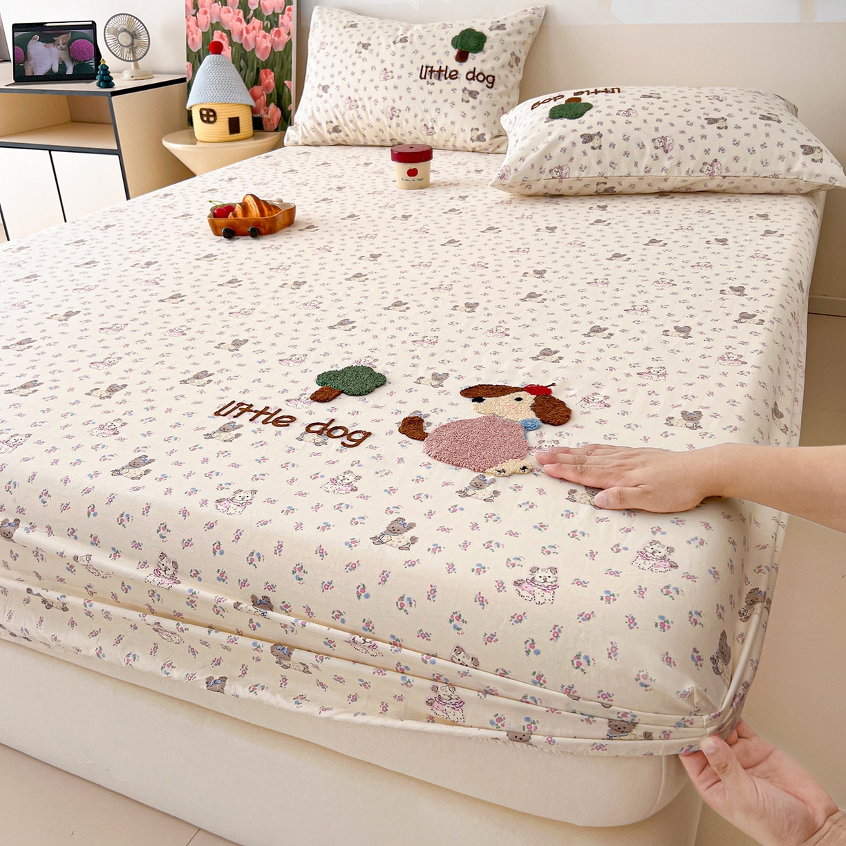 舒居家纺 2026新款13070全棉纯棉毛巾绣单床笠床笠单件 可米宝贝