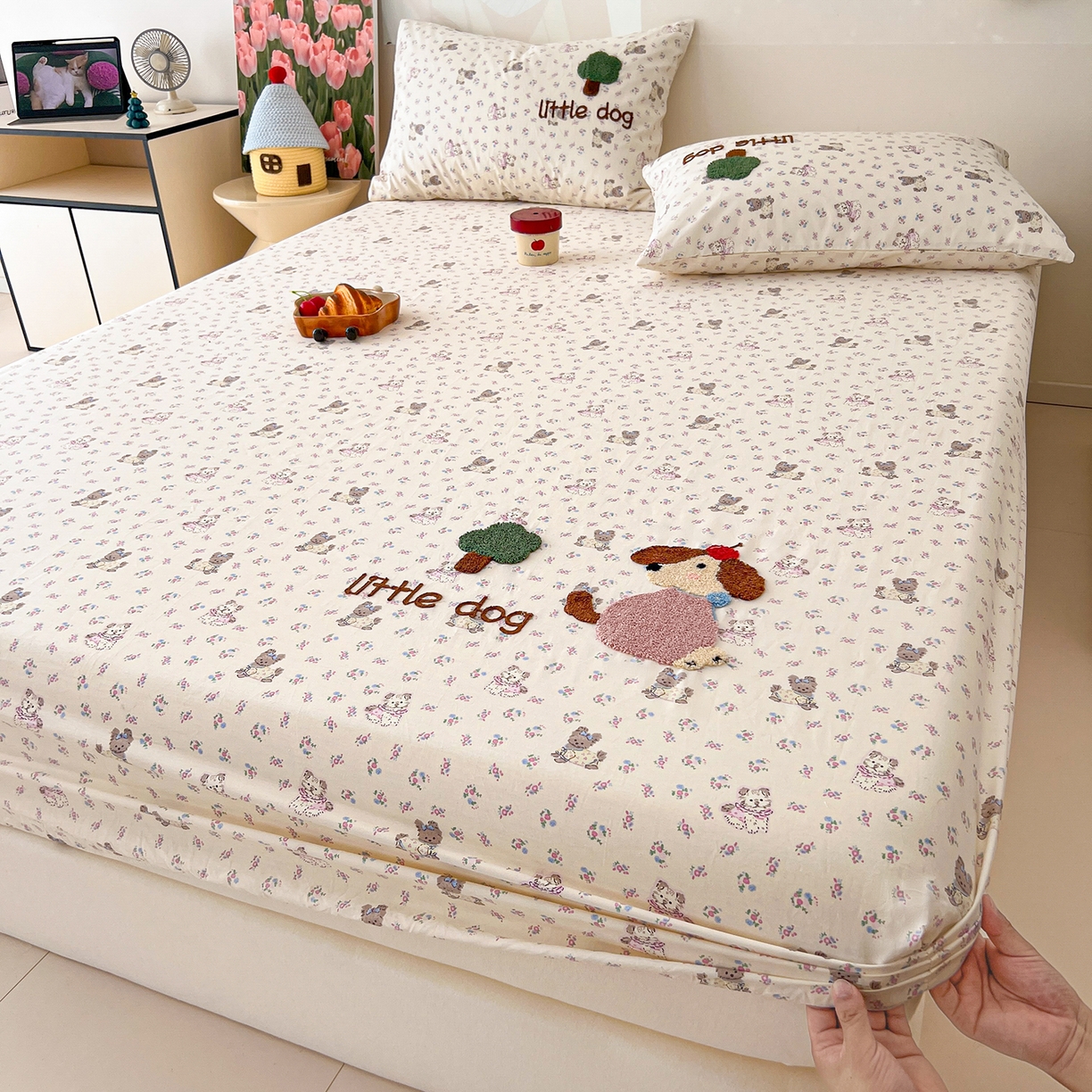 91家纺网 家纺一手货源 找家纺 舒居家纺 2026新款13070全棉纯棉毛巾绣单床笠床笠单件 可米宝贝