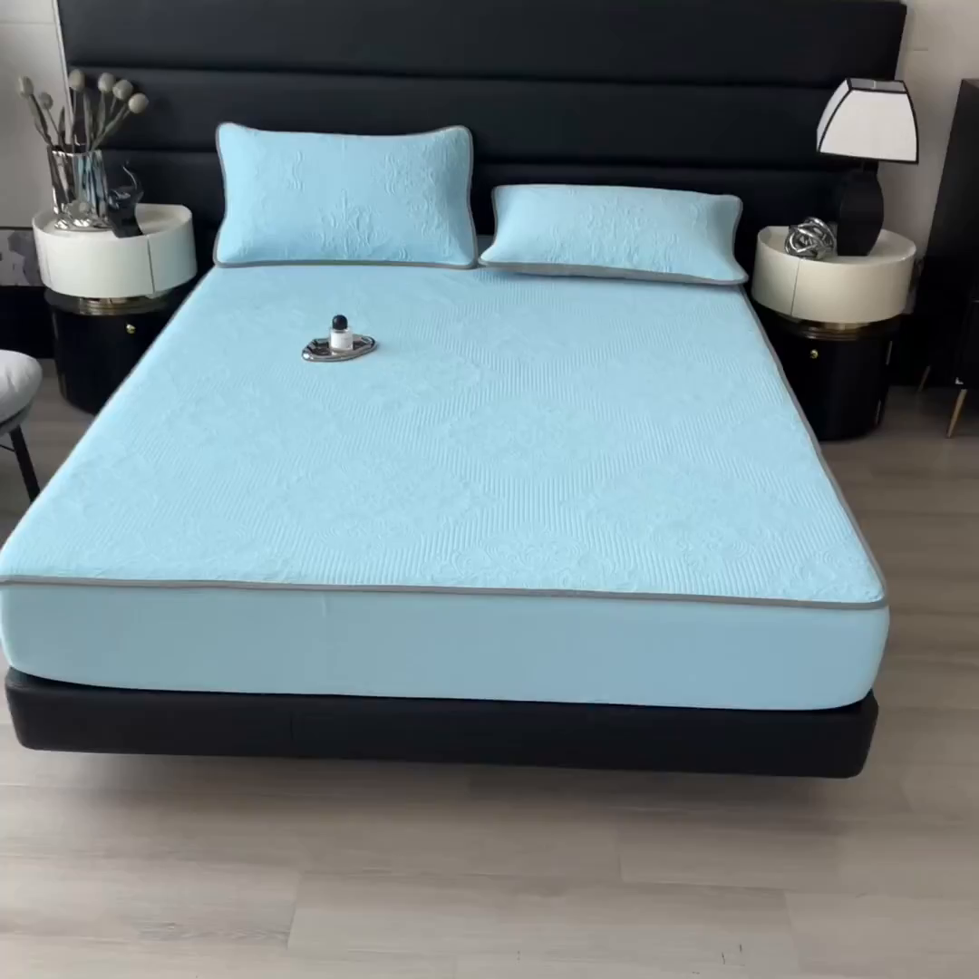 91家纺网 家纺一手货源 找家纺 乐家欣 2026新款凉感欧式夏被床笠四件套 欧式床笠-清水蓝