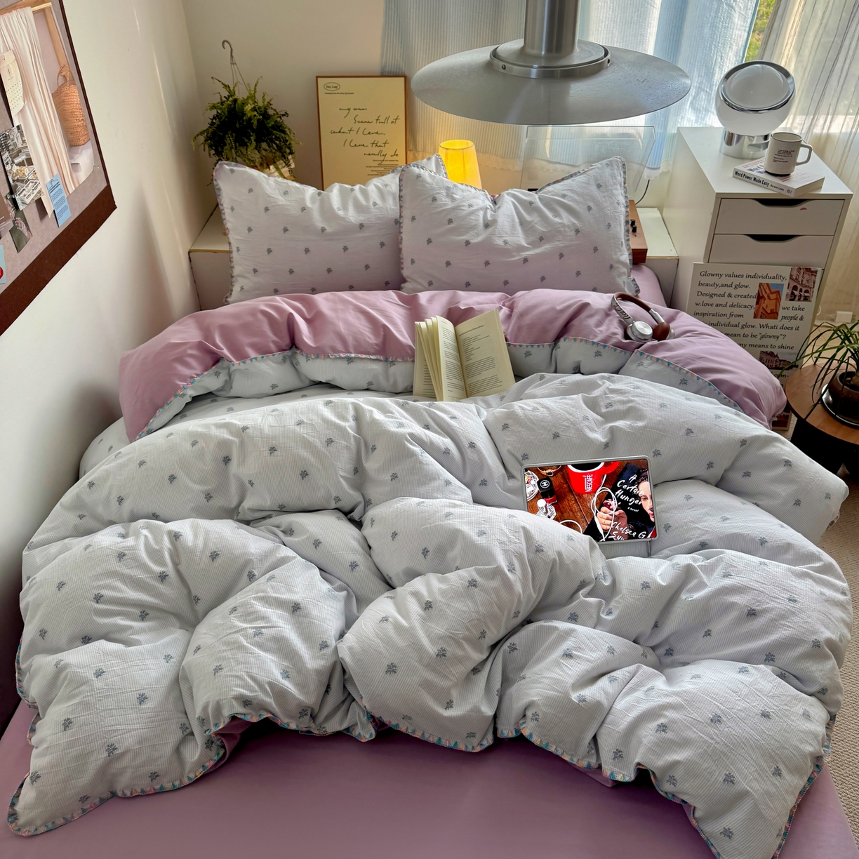 田野 2026新款全棉水洗提花贝壳边四件套 紫花序