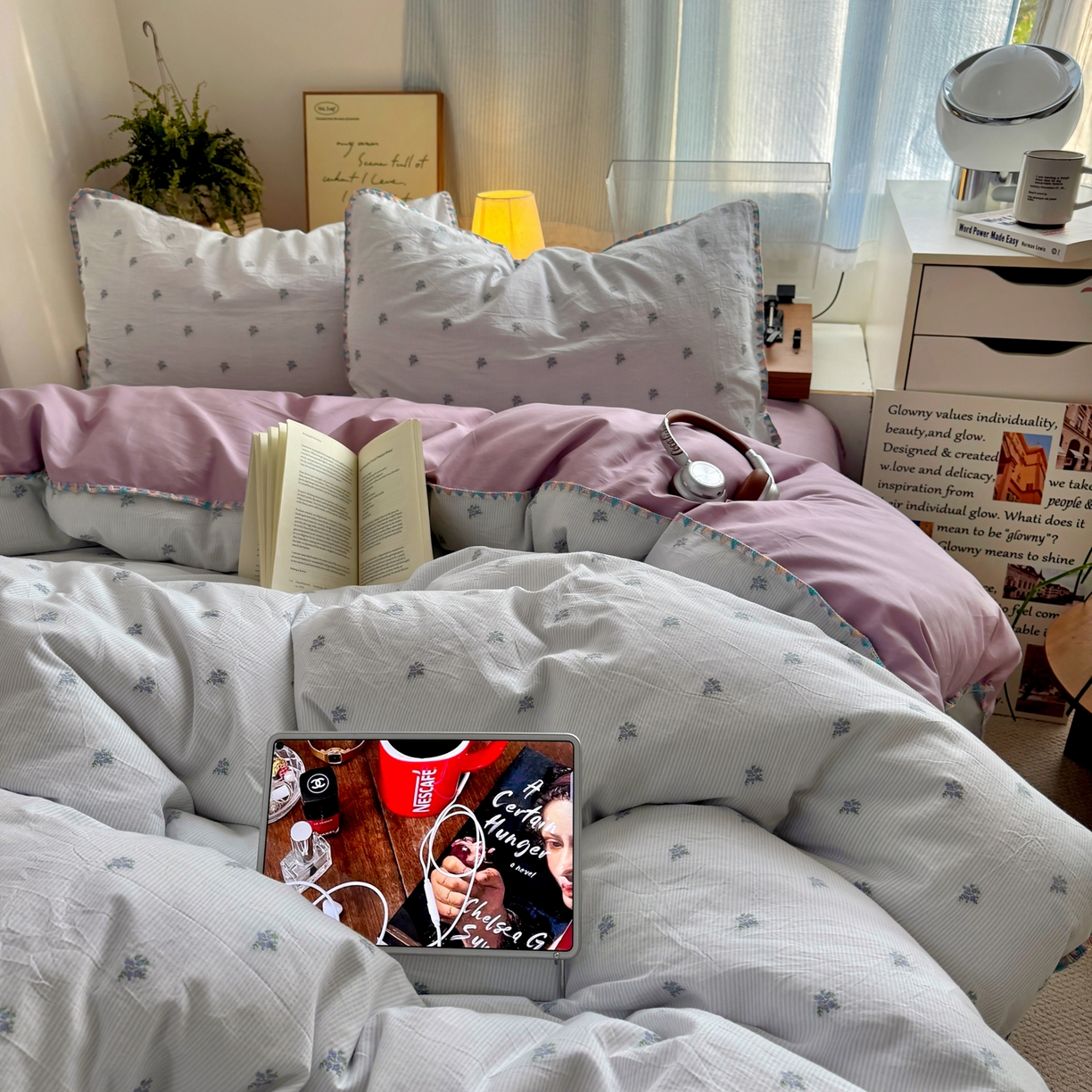 91家纺网 家纺一手货源 找家纺 田野 2026新款全棉水洗提花贝壳边四件套 紫花序