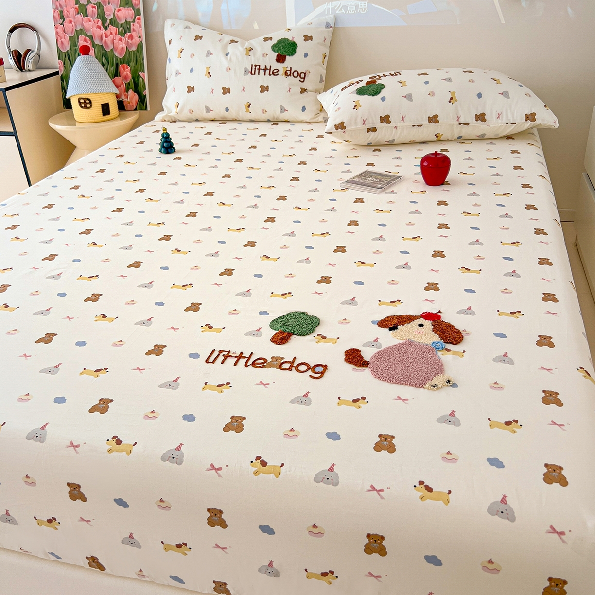 91家纺网 家纺一手货源 找家纺 舒居家纺 2026新款13070全棉纯棉毛巾绣单床笠床笠单件 奇趣缤纷