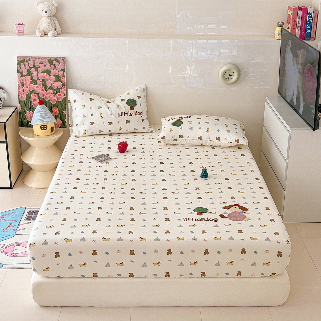 91家纺网 家纺一手货源 找家纺 舒居家纺 2026新款13070全棉纯棉毛巾绣单床笠床笠单件 奇趣缤纷