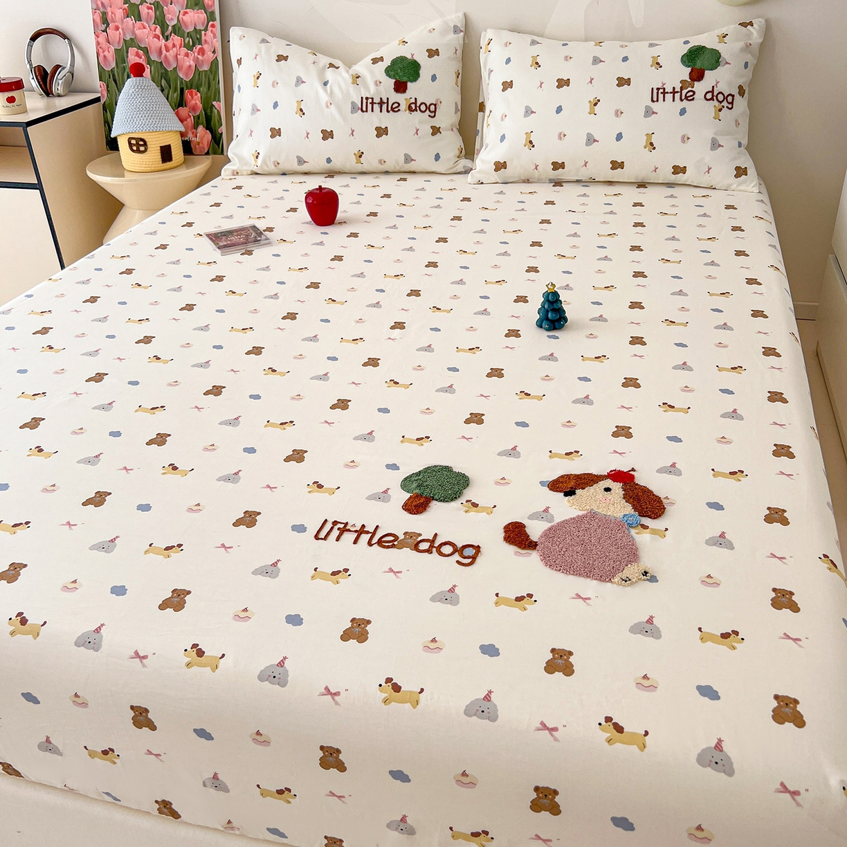 91家纺网 家纺一手货源 找家纺 舒居家纺 2026新款13070全棉纯棉毛巾绣单床笠床笠单件 奇趣缤纷