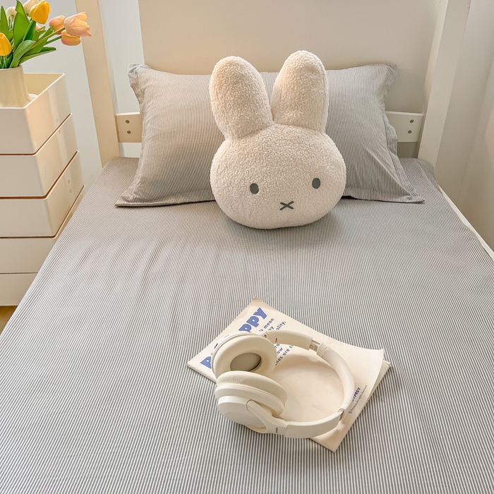 91家纺网 家纺一手货源 找家纺 缦绣阁家纺 2026新款亲肤水洗棉舒适学生上下铺床垫套床笠床罩宿舍专用 垫套-条纹浅灰