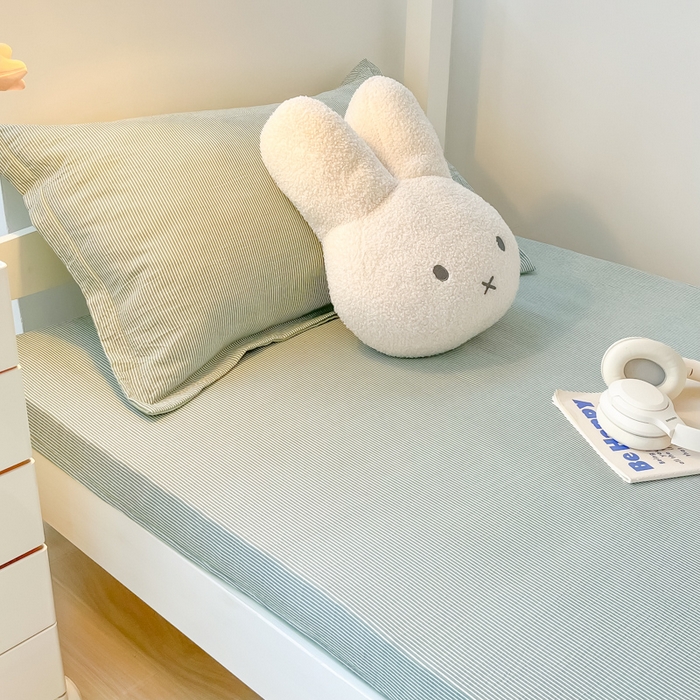 91家纺网 家纺一手货源 找家纺 缦绣阁家纺 2026新款亲肤水洗棉舒适学生上下铺床垫套床笠床罩宿舍专用 垫套-条纹浅绿