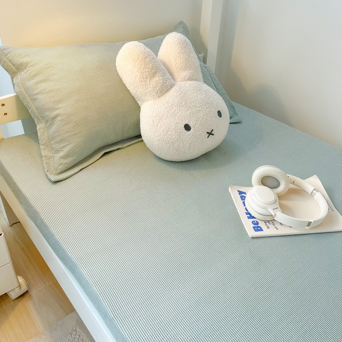 91家纺网 家纺一手货源 找家纺 缦绣阁家纺 2026新款亲肤水洗棉舒适学生上下铺床垫套床笠床罩宿舍专用 垫套-条纹浅绿