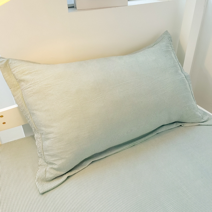 91家纺网 家纺一手货源 找家纺 缦绣阁家纺 2026新款亲肤水洗棉舒适学生上下铺床垫套床笠床罩宿舍专用 垫套-条纹浅绿