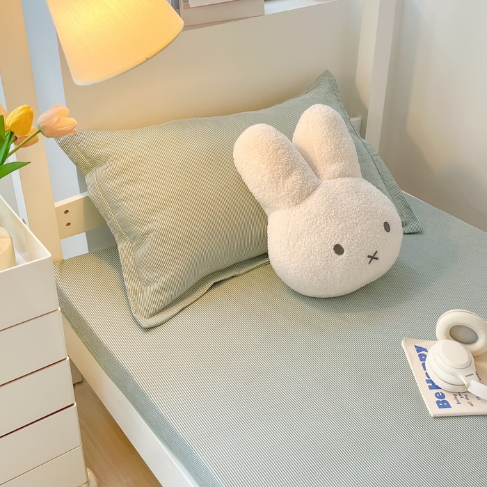 91家纺网 家纺一手货源 找家纺 缦绣阁家纺 2026新款亲肤水洗棉舒适学生上下铺床垫套床笠床罩宿舍专用 垫套-条纹浅绿