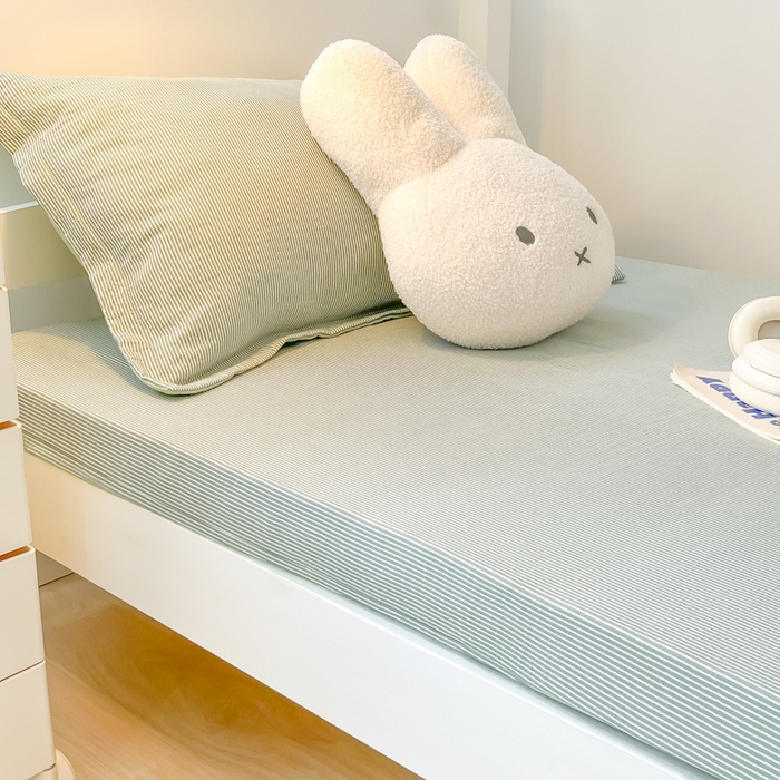 91家纺网 家纺一手货源 找家纺 缦绣阁家纺 2026新款亲肤水洗棉舒适学生上下铺床垫套床笠床罩宿舍专用 垫套-条纹浅绿