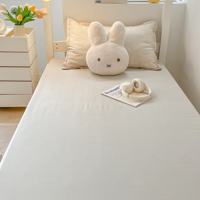 91家纺网 家纺一手货源 找家纺 缦绣阁家纺 2026新款亲肤水洗棉舒适学生上下铺床垫套床笠床罩宿舍专用 垫套-条纹浅咖