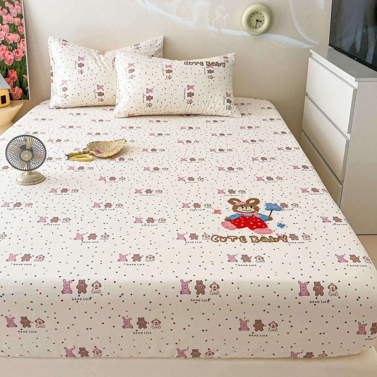 91家纺网 家纺一手货源 找家纺 舒居家纺 2026新款13070全棉纯棉毛巾绣单床笠床笠单件 玩伴