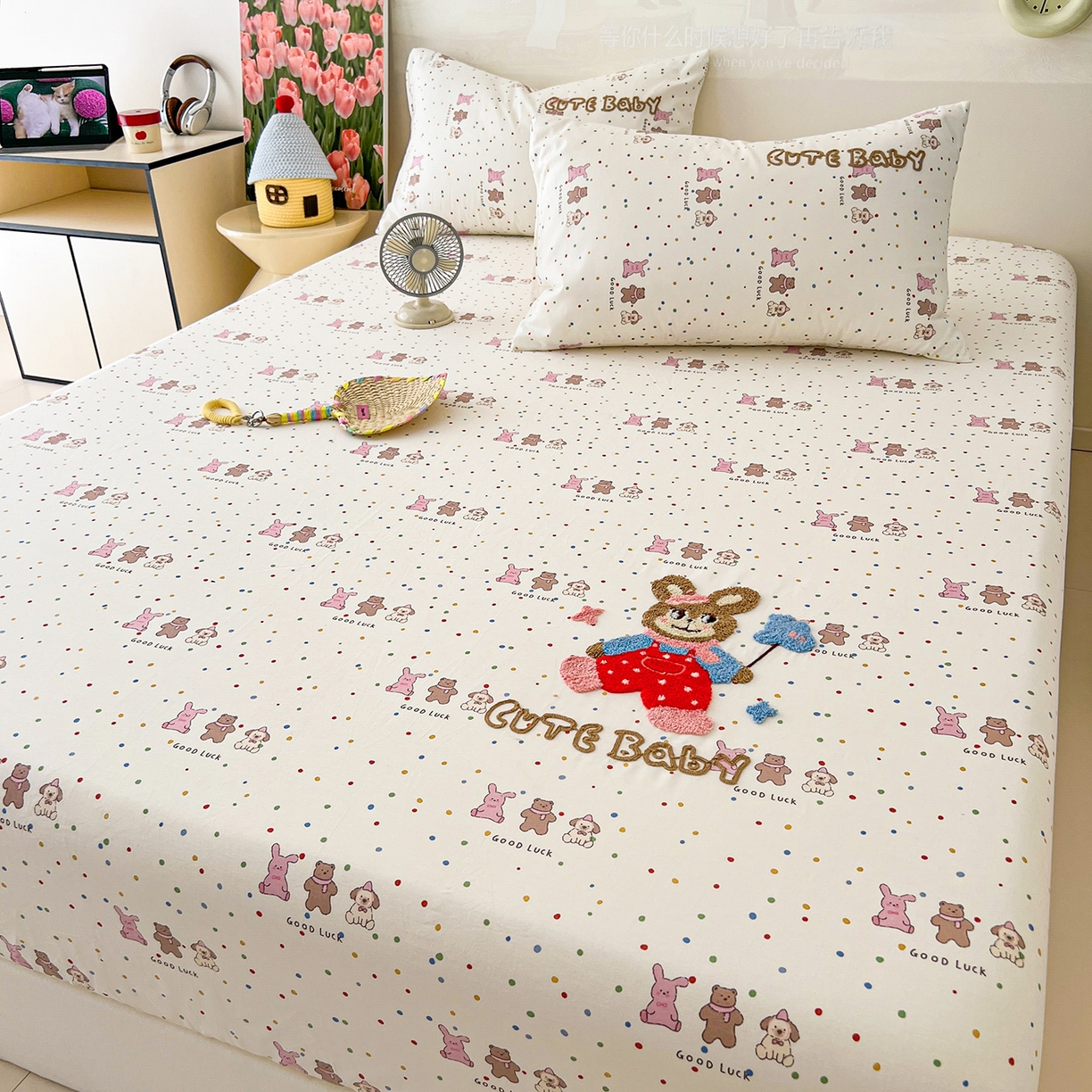 91家纺网 家纺一手货源 找家纺 舒居家纺 2026新款13070全棉纯棉毛巾绣单床笠床笠单件 玩伴