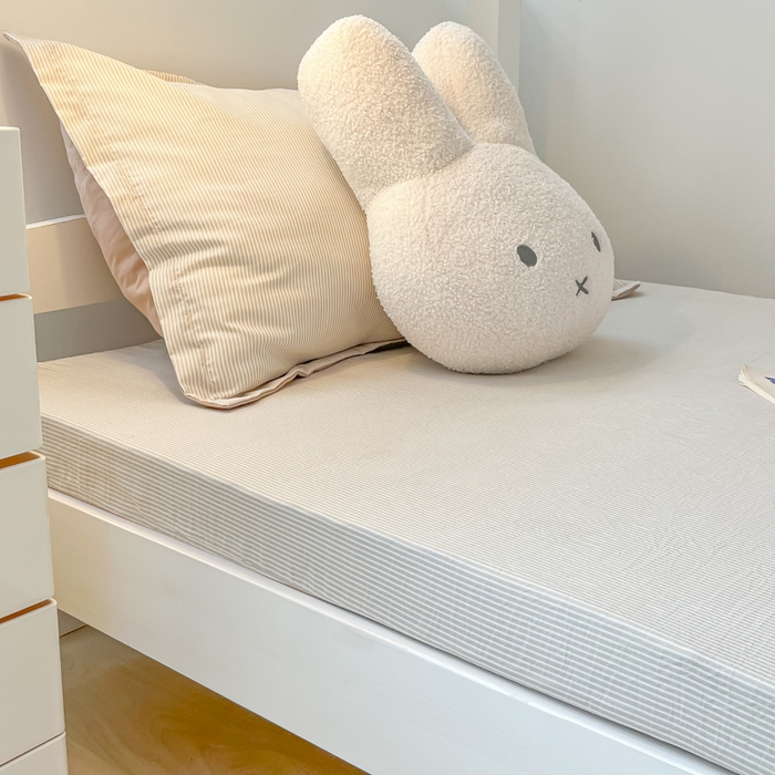 91家纺网 家纺一手货源 找家纺 缦绣阁家纺 2026新款亲肤水洗棉舒适学生上下铺床垫套床笠床罩宿舍专用 垫套-条纹浅咖