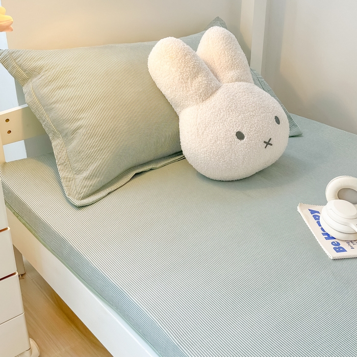 91家纺网 家纺一手货源 找家纺 缦绣阁家纺 2026新款亲肤水洗棉舒适学生上下铺床垫套床笠床罩宿舍专用 垫套-条纹浅绿