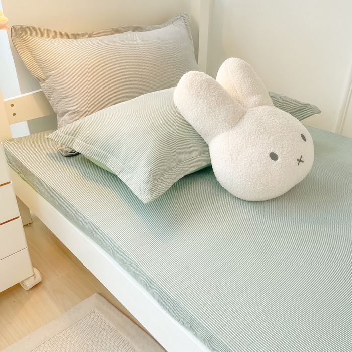 91家纺网 家纺一手货源 找家纺 缦绣阁家纺 2026新款亲肤水洗棉舒适学生上下铺床垫套床笠床罩宿舍专用 垫套-条纹浅绿