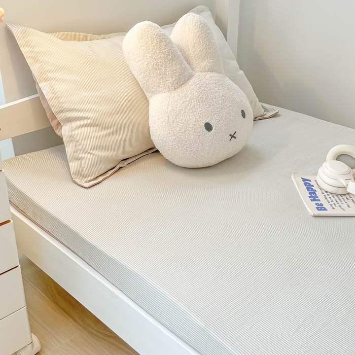 91家纺网 家纺一手货源 找家纺 缦绣阁家纺 2026新款亲肤水洗棉舒适学生上下铺床垫套床笠床罩宿舍专用 垫套-条纹浅咖