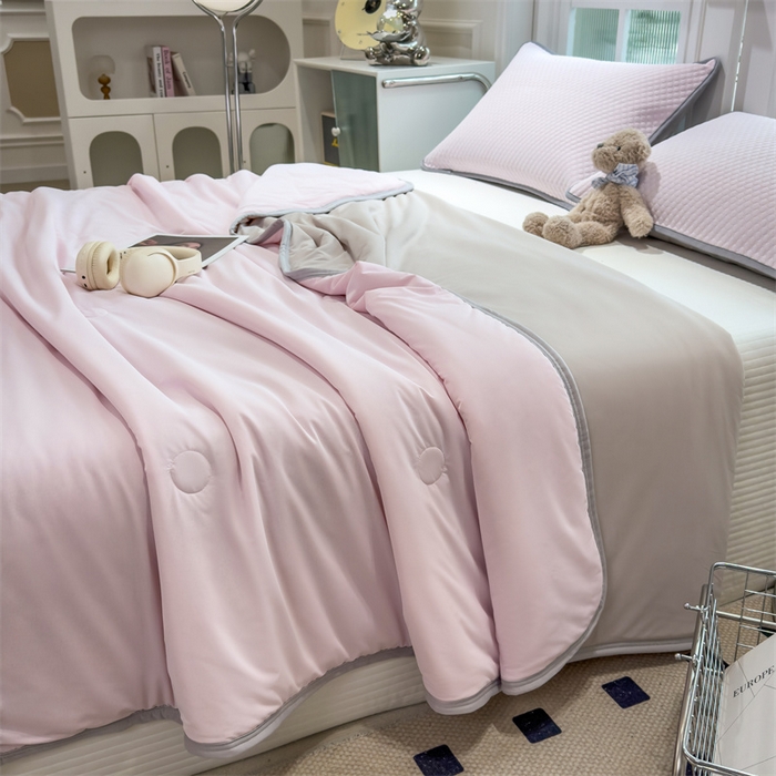 91家纺网 家纺一手货源 找家纺 乐家欣 2026新款凉感丝夏被系列 凉感夏被-蜜桃粉