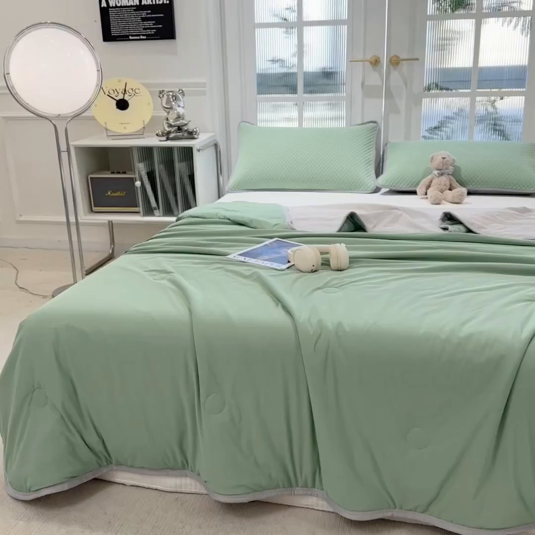 91家纺网 家纺一手货源 找家纺 乐家欣 2026新款凉感丝夏被系列 凉感夏被-松绿