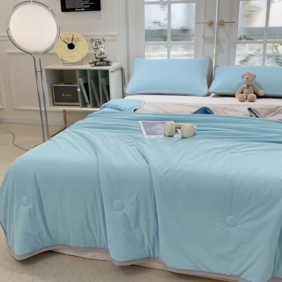 91家纺网 家纺一手货源 找家纺 乐家欣 2026新款凉感丝夏被系列 凉感夏被-清水蓝