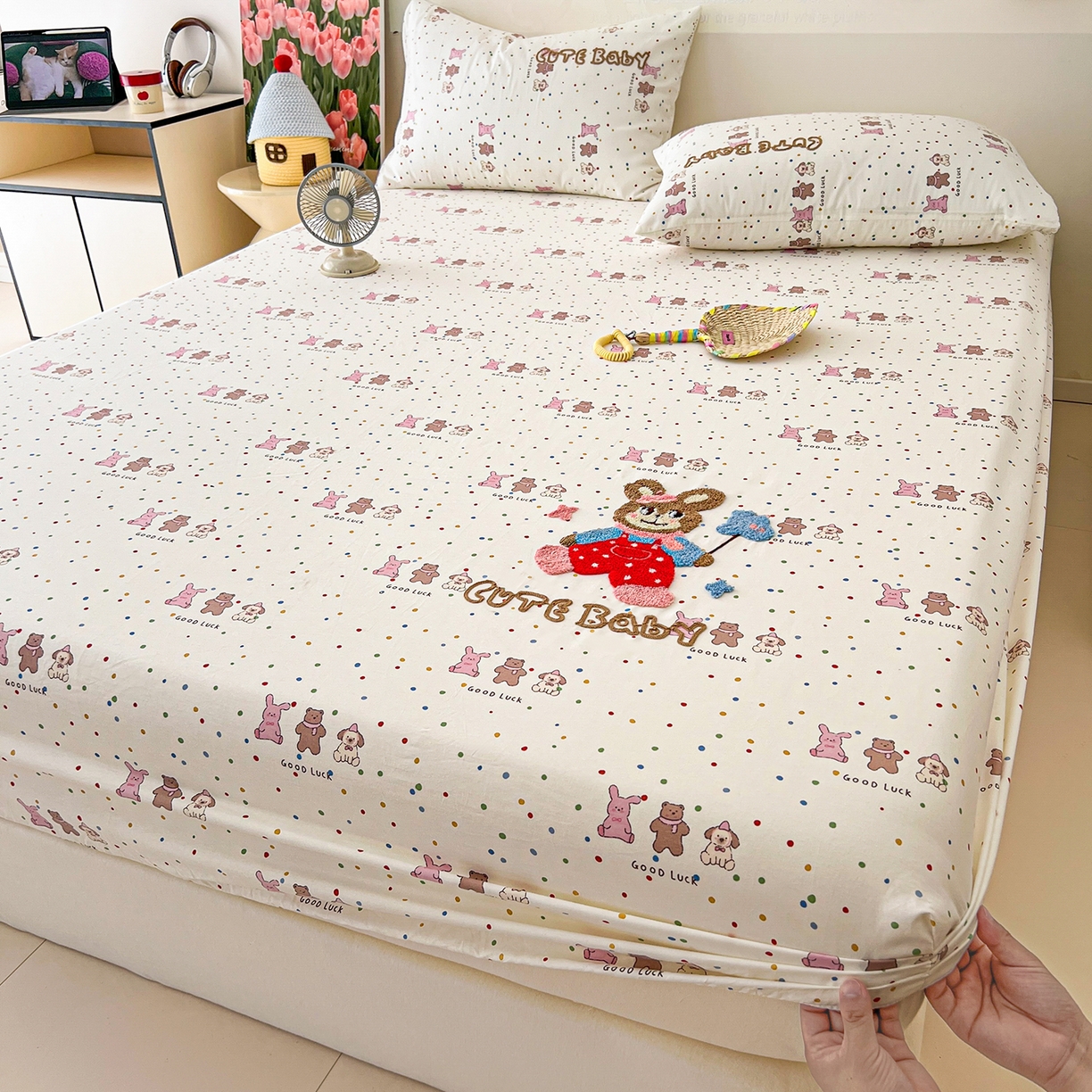 91家纺网 家纺一手货源 找家纺 舒居家纺 2026新款13070全棉纯棉毛巾绣单床笠床笠单件 玩伴