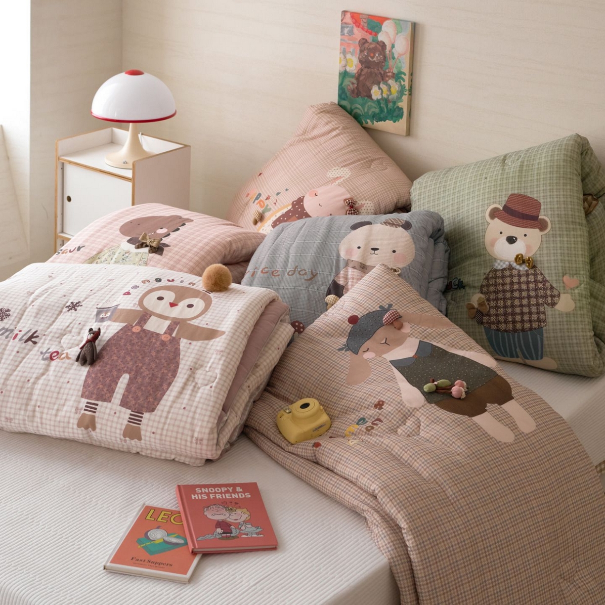 91家纺网 家纺一手货源 找家纺 久典家居 2026新款A类全棉双层纱数码定位花型春秋被夏被 组合图