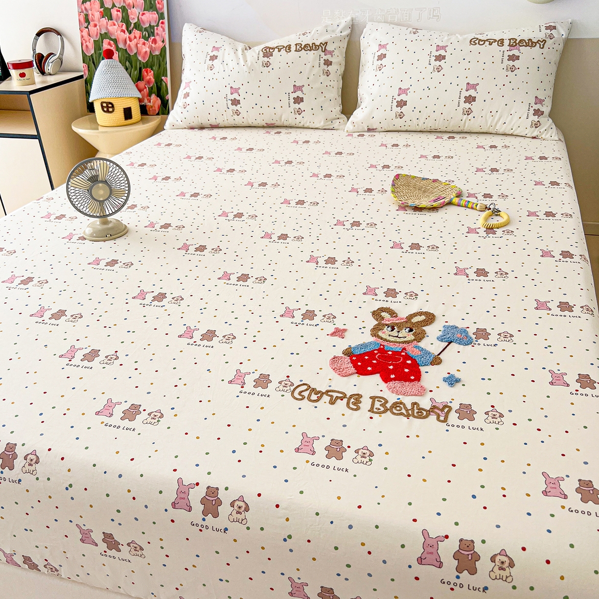 91家纺网 家纺一手货源 找家纺 舒居家纺 2026新款13070全棉纯棉毛巾绣单床笠床笠单件 玩伴