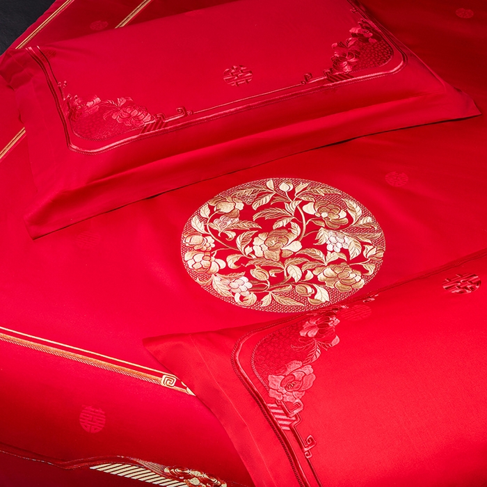 91家纺网 家纺一手货源 找家纺 （总）红翻天婚庆 2026新款全棉纯棉刺绣款婚庆系列四件套多件套-贵族盛典系列