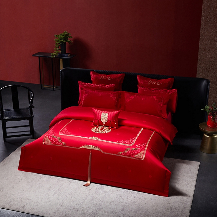 91家纺网 家纺一手货源 找家纺 （总）红翻天婚庆 2026新款全棉纯棉刺绣款婚庆系列四件套多件套-贵族盛典系列