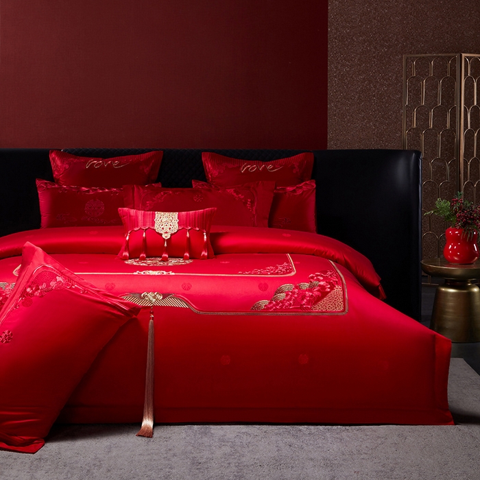 91家纺网 家纺一手货源 找家纺 （总）红翻天婚庆 2026新款全棉纯棉刺绣款婚庆系列四件套多件套-贵族盛典系列