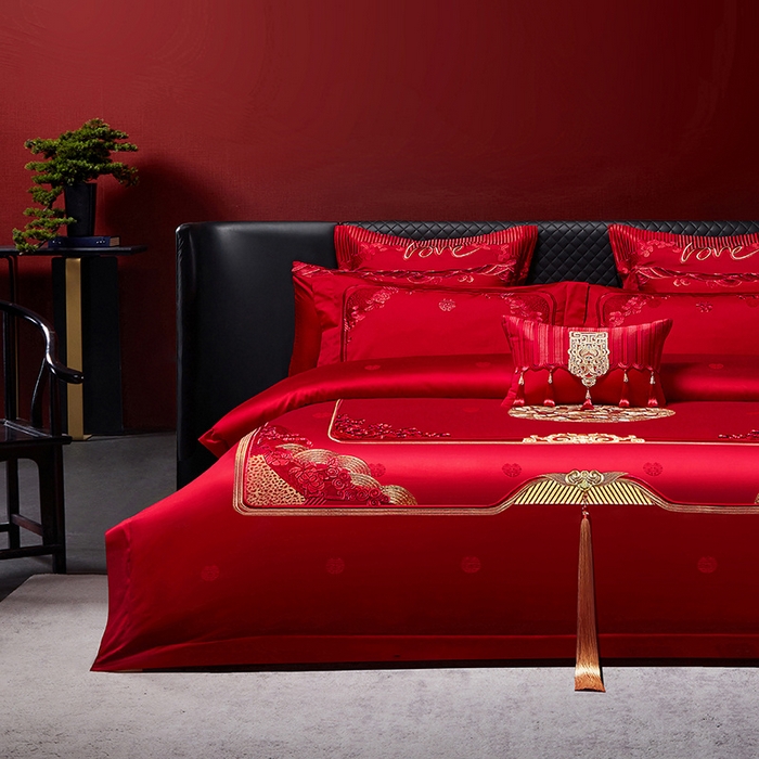 91家纺网 家纺一手货源 找家纺 （总）红翻天婚庆 2026新款全棉纯棉刺绣款婚庆系列四件套多件套-贵族盛典系列