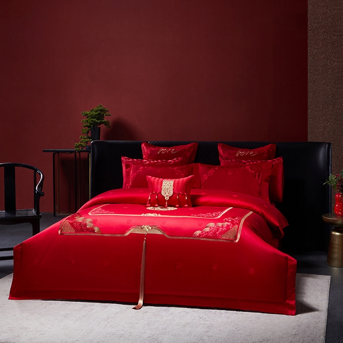 91家纺网 家纺一手货源 找家纺 （总）红翻天婚庆 2026新款全棉纯棉刺绣款婚庆系列四件套多件套-贵族盛典系列