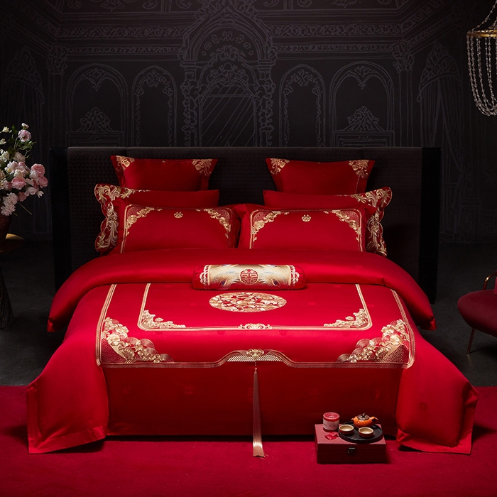 91家纺网 家纺一手货源 找家纺 （总）红翻天婚庆 2026新款全棉纯棉刺绣款婚庆系列四件套多件套-贵族盛典系列