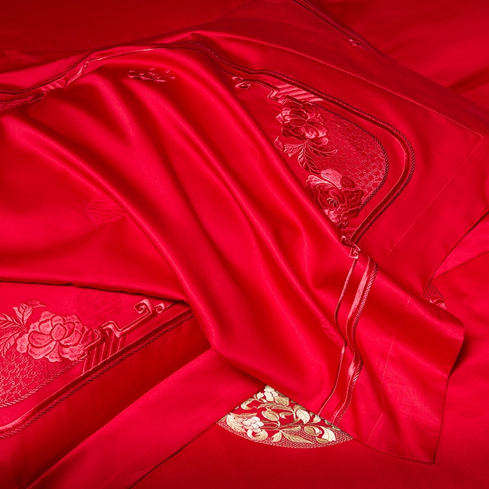 91家纺网 家纺一手货源 找家纺 红翻天婚庆 2026新款全棉纯棉刺绣款婚庆系列四件套多件套-贵族盛典系列 100S贵族盛典-红