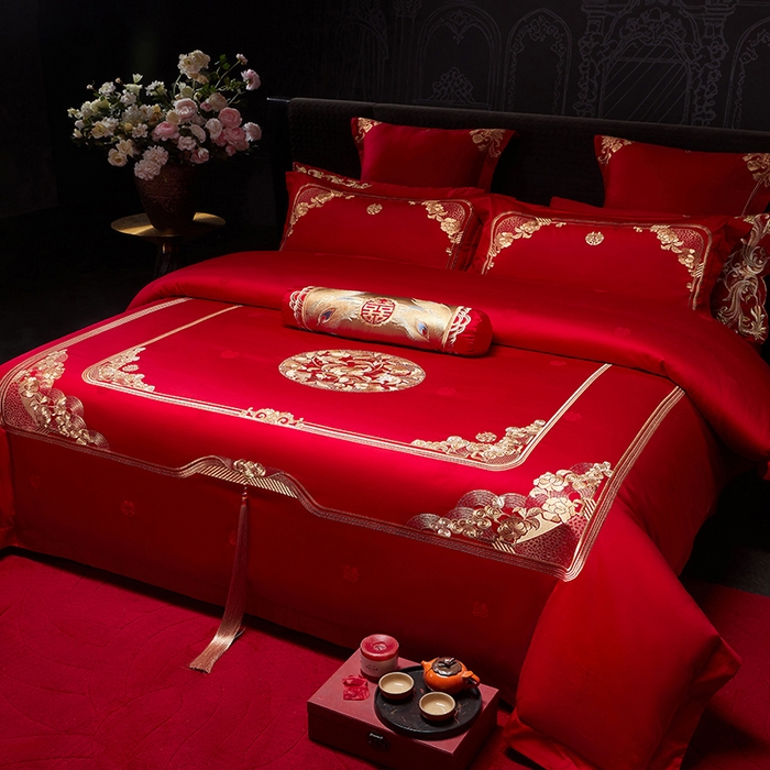 91家纺网 家纺一手货源 找家纺 红翻天婚庆 2026新款全棉纯棉刺绣款婚庆系列四件套多件套-贵族盛典系列 100S贵族盛典-金