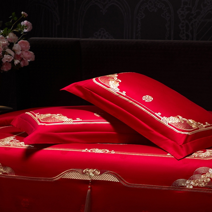 91家纺网 家纺一手货源 找家纺 红翻天婚庆 2026新款全棉纯棉刺绣款婚庆系列四件套多件套-贵族盛典系列 100S贵族盛典-金