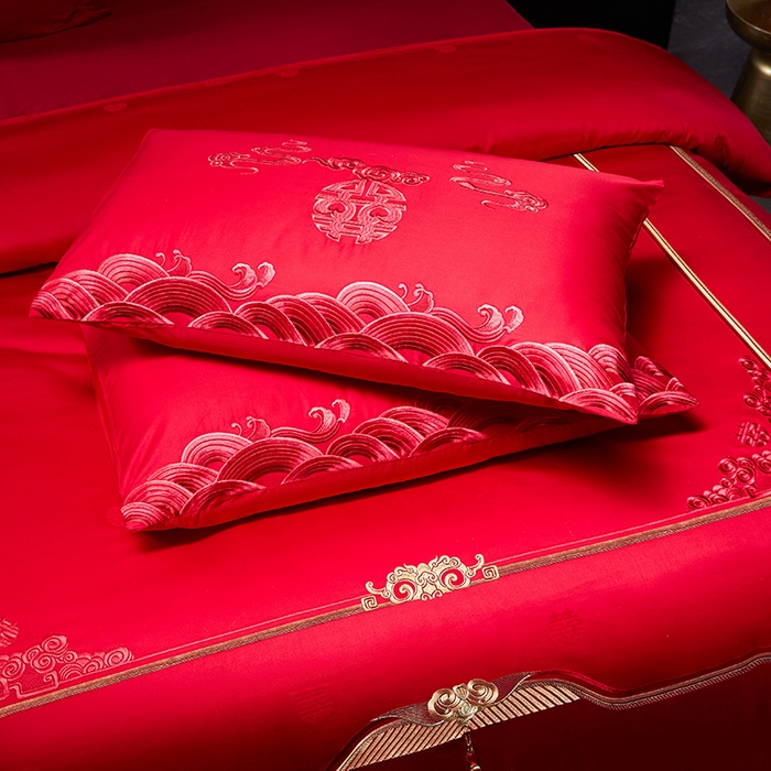 91家纺网 家纺一手货源 找家纺 红翻天婚庆 2026新款全棉纯棉刺绣款婚庆系列四件套多件套-贵族盛典系列 100S贵族盛典-红